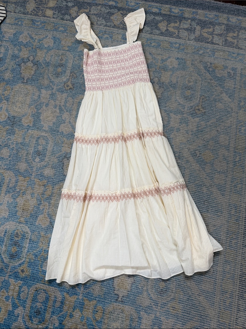 NWT Madewell LUCIE Tiered Maxi Dress with Pink Smocking size XS